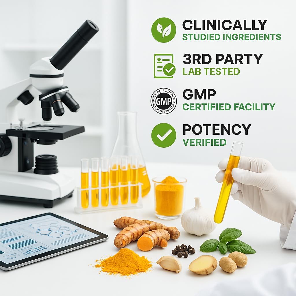 Turmeric Curcumin Supplement with BioPerine & Garlic - 2360mg High Potency Turmeric Ginger Root Capsules for Joint Support, Immune Health & Anti Inflammatory - 60 Veggie Caps - Image 7