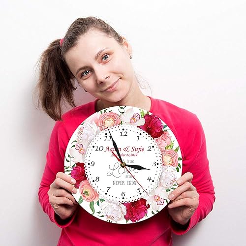 Miniatura 8 de The Geeky Days A True Love Story Never Ends Nombre personalizado Fecha de matrimonio Reloj de pared de cuarzo silencioso moderno Reloj de pared de