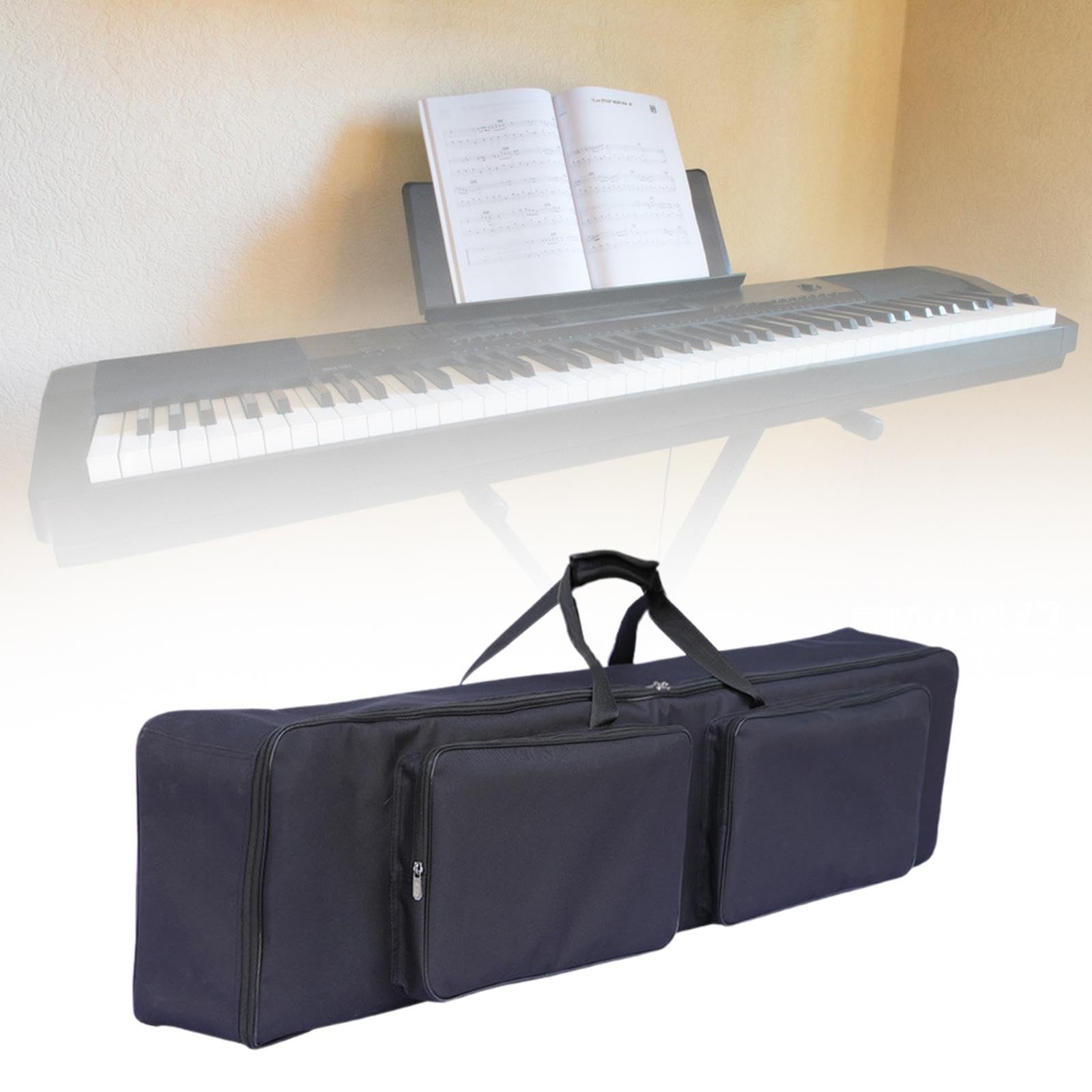 Funda para Teclado Bolso Mochila Eléctrica Acolchada Impermeable con Correas Ajustables de Tela Oxford Y Bolsillos Adecuada, C