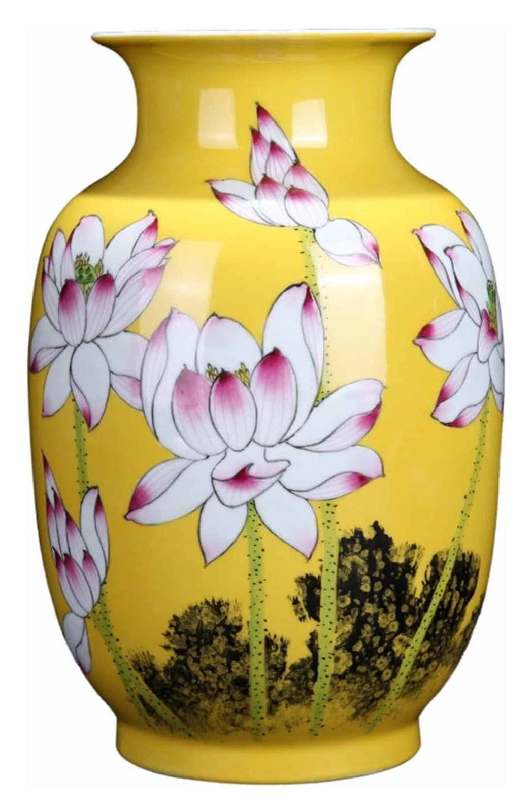 Vasen aus Keramik, handgefertigt, Lotusblumen, bemalt, 32,1 cm, große Dekoration, Vasen, Schlafzimmer, Wohnzimmer, Esstisch, Dekoration, Ornament-Vase