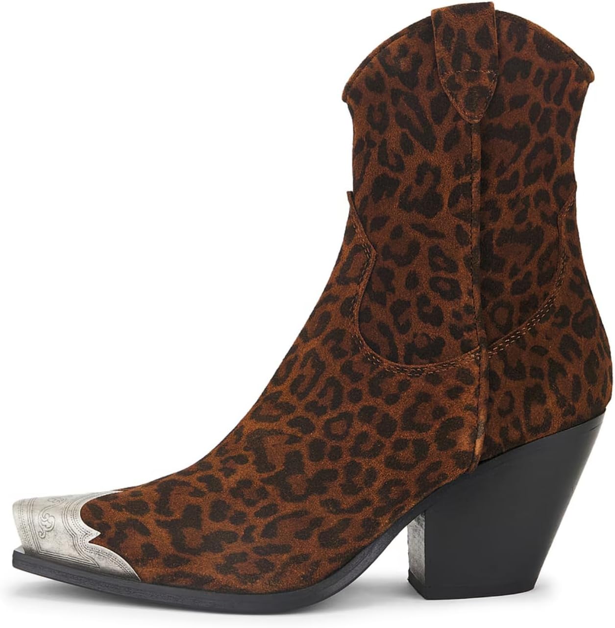 keleimusi Women's Western Cowgirl Ankle Boots Stacked Block Heel Cowboy Booties Steel Toe Heeled Short Cowboy Boots Side Zipper Western Booties for Women - Image 6