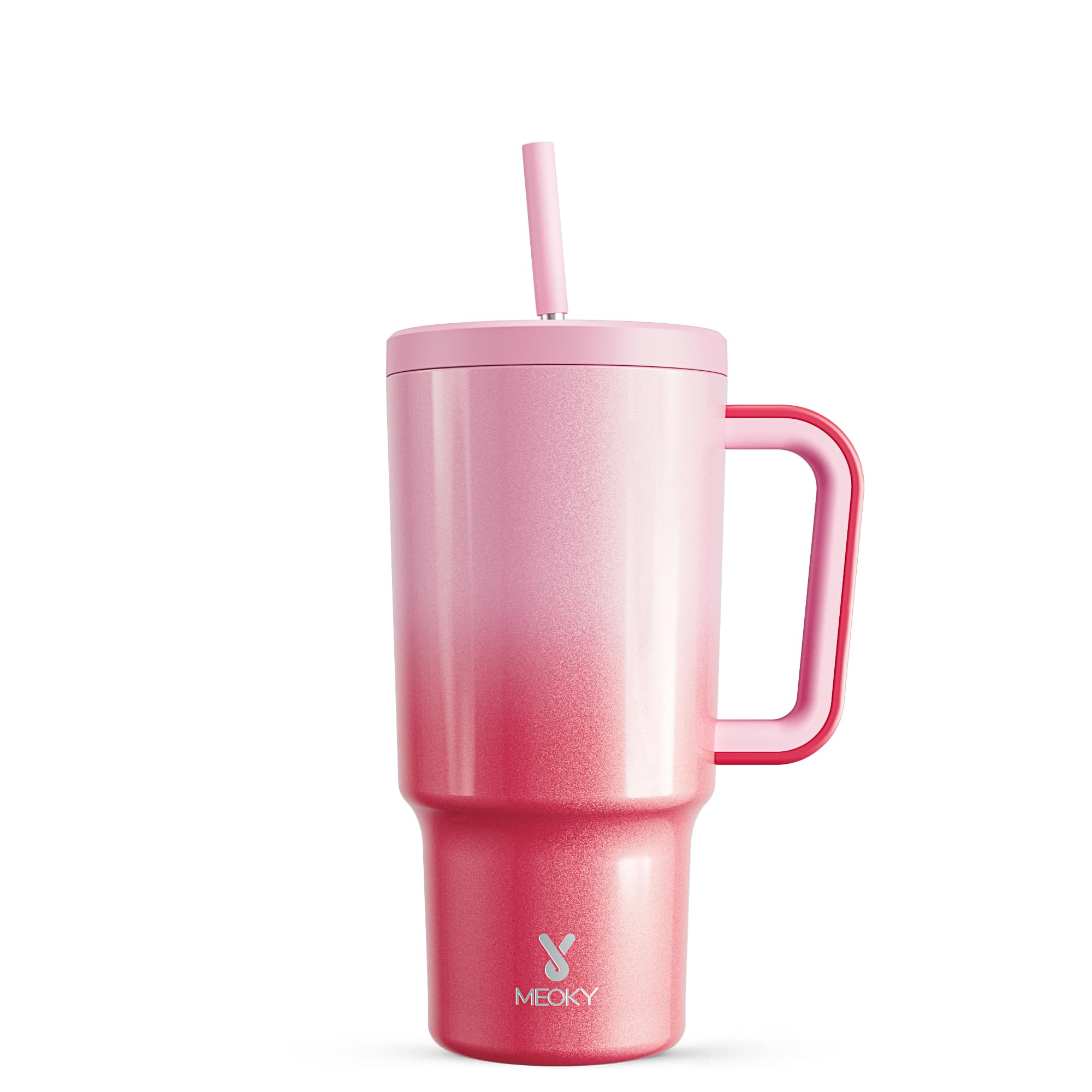 Meoky 30 oz Tumbler with Handle, Tumbler with Lid and Straw, Insulated Stainless Steel Travel Mug, 100% Leak-proof, Cupholder Friendly, Keeps Cold for 24 Hours or Hot for 8 Hours (Flamingo)