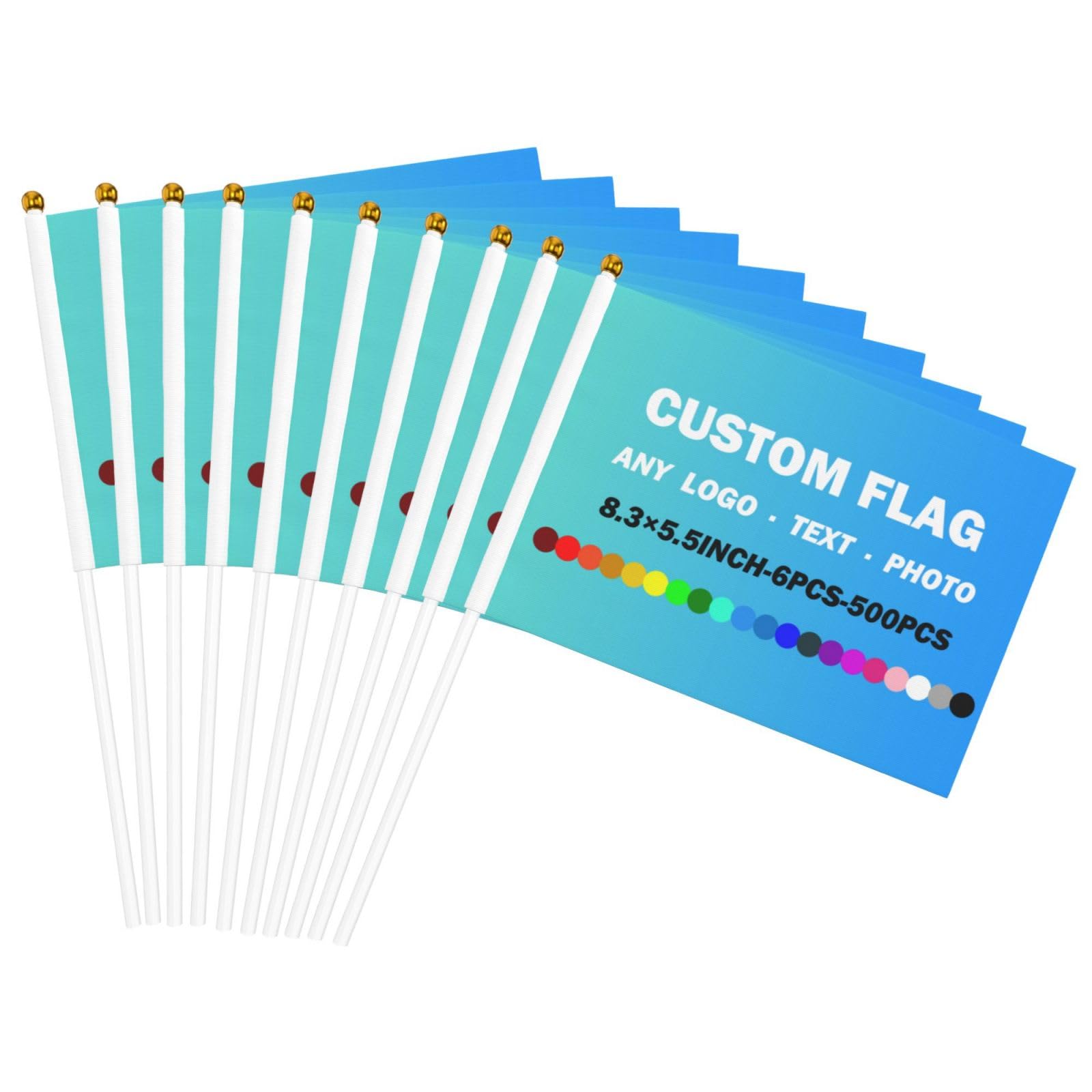 Naispanda Custom Handheld Flag with Pole Personalized Stick Flag Mini Flags Personalised Hand Held Small Flag for Sporting Team, Sport Events, Football Match - 60 PCS