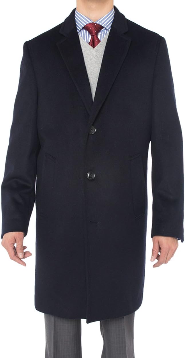 GN Luciano Italian Men's Cashmere Overcoat Knee Length Trench Coat Topcoat
