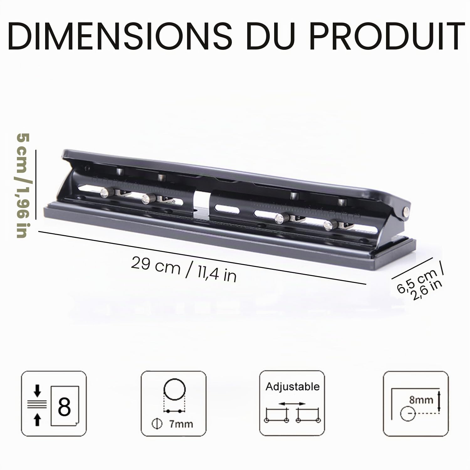 Noir Perforateur Réglable 4 Trous, Adapté à Différents Types de Papier - Reliure Pratique
