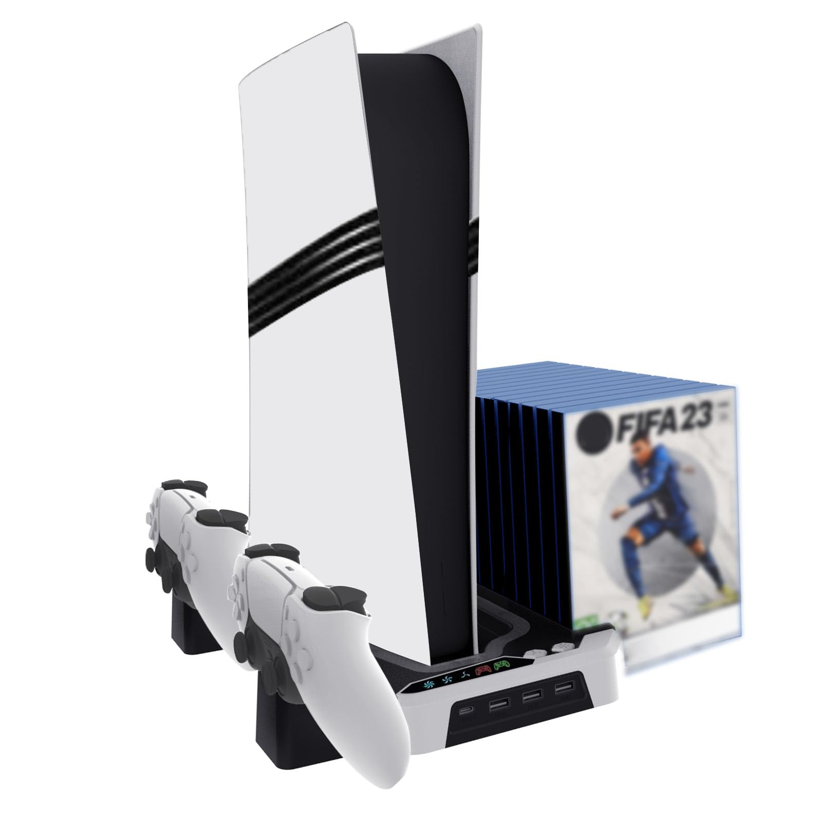 Soporte Vertical Estación de refrigeración RGB la Consola para PS5 Pro Base de refrigeración Soporte de Carga del Mando con Estante DICS para PS5/PS5 Pro/PS5 Slim Disc & Digital Editions