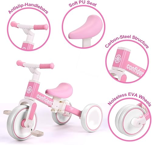 Miniatura 3 de XIAPIA Triciclo para niños pequeños de 1 a 3 años, bicicleta de equilibrio 5 en 1 con pedal extraíble, juguetes de triciclo de empuje con varilla de