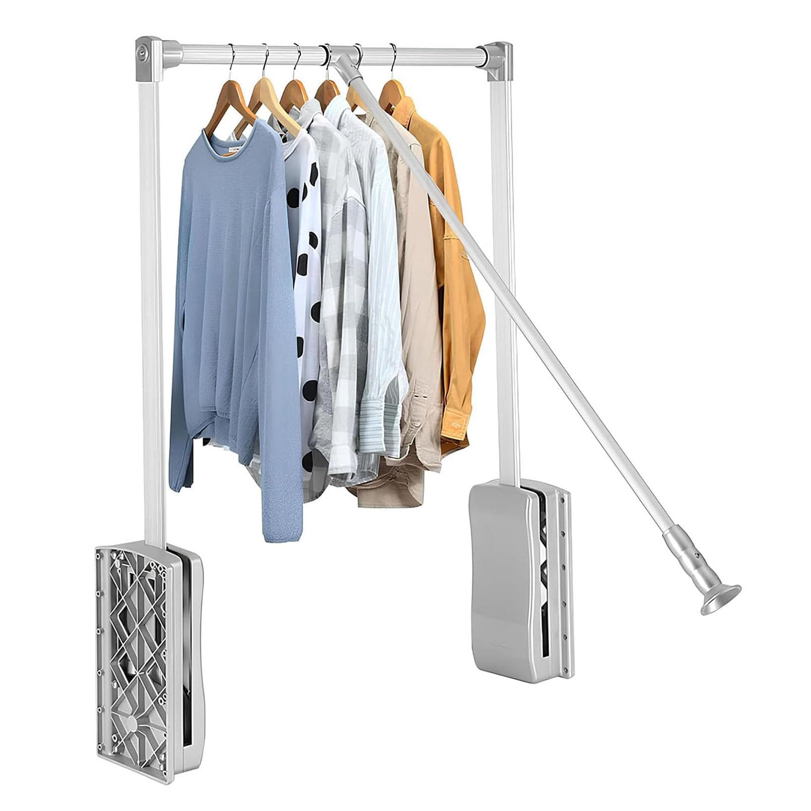 GTHTUHFD Adjustable Pull Down Closet Rod For Kitchen And Bedroom - Side Mounted With Two-Way Buffering For Hanging Clothes, Fits 21-47 Inches Silver-550x700mm