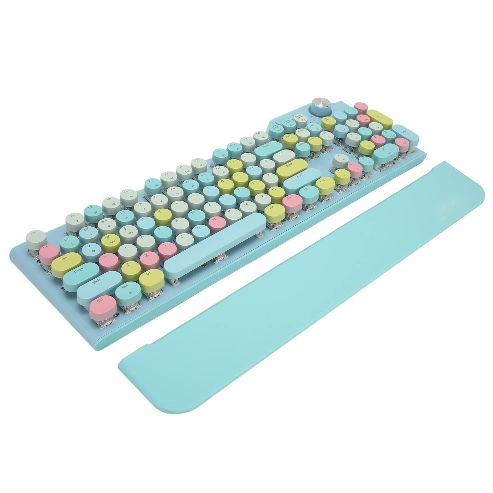 Airshi Tastiera da Gioco, Copritasti Rotondi Cablati o Wireless Tastiera Wireless Retroilluminata Colorata Interruttore Blu con Poggiapolsi per Tablet (Blu)