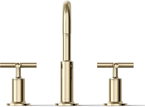 Miniatura 65 de Kohler K-14410-4-BGD Purist - Grifo para lavabo de baño con manijas de palanca baja y boquilla baja, 14406-4-BL Negro mate,Oro rosa vibrante.,Bronce