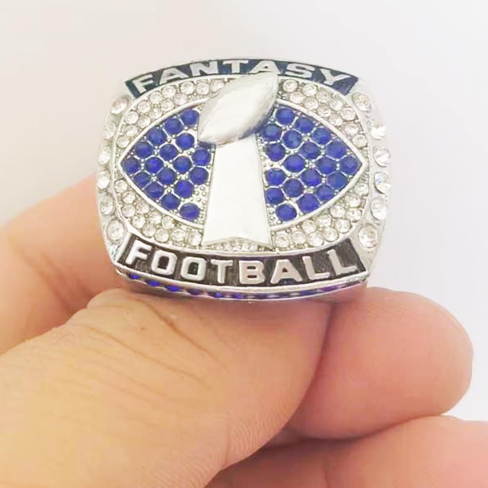 2021 Fantasy Football Ring | Heavy FFL Championship Ring | Silver Plated MVP Award Trophy For Fantasy Football League Winne