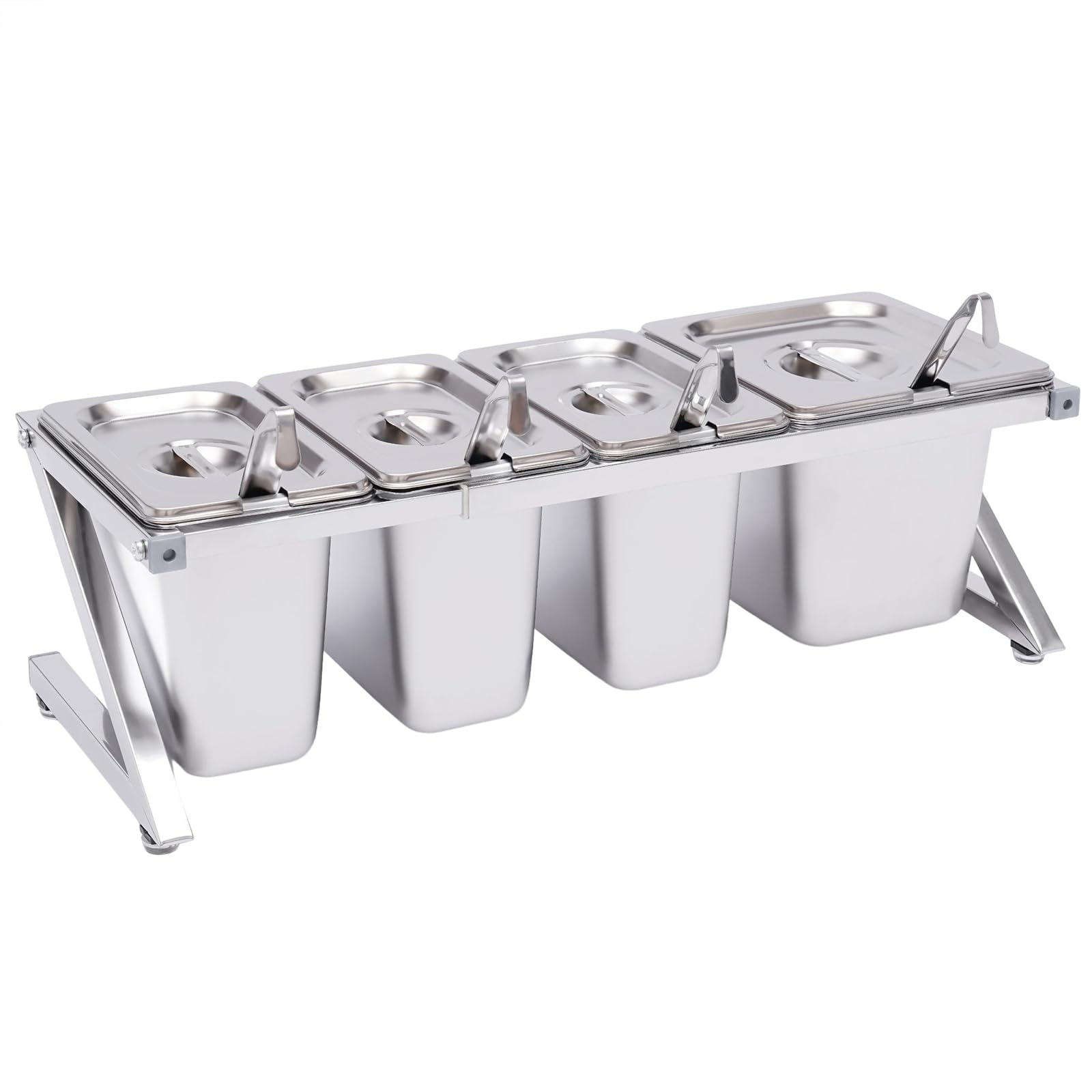Estante de especias expandible, acero inoxidable con tapa, pies antideslizantes, dispensador de especias de 3 1/9, sartén de 1 1/6, 4 cucharas medidoras para almacenamiento de cocina