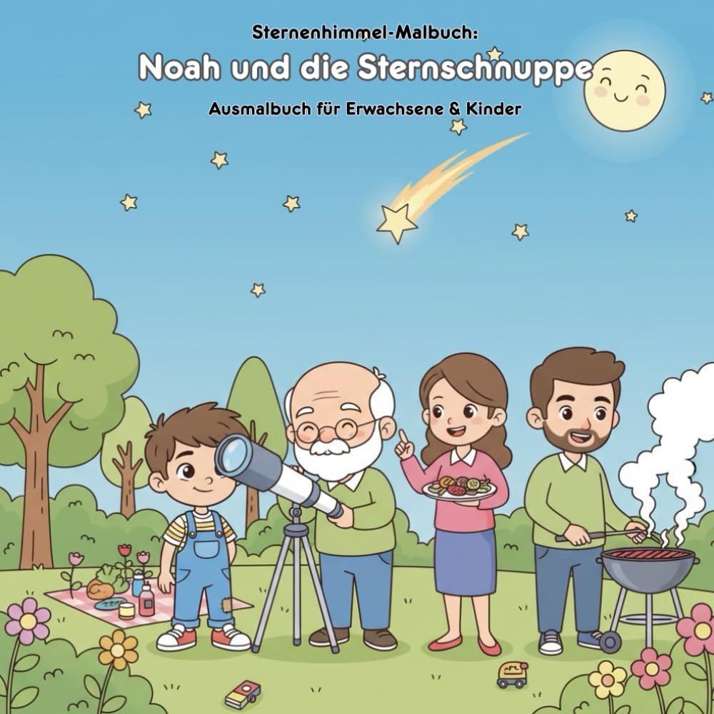 Noah und die Sternschnuppe: Eine Geschichte und Malbuch: Für Erwachsene & Kinder: 36 Ausmalbilder zum Staunen – 21.59 x 21.59 cm – Große Motive für kleine Entdecker der Sterne