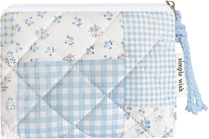Cotton Quilted Floral Small Coin Pouch for Women (BLUE PATCH)
