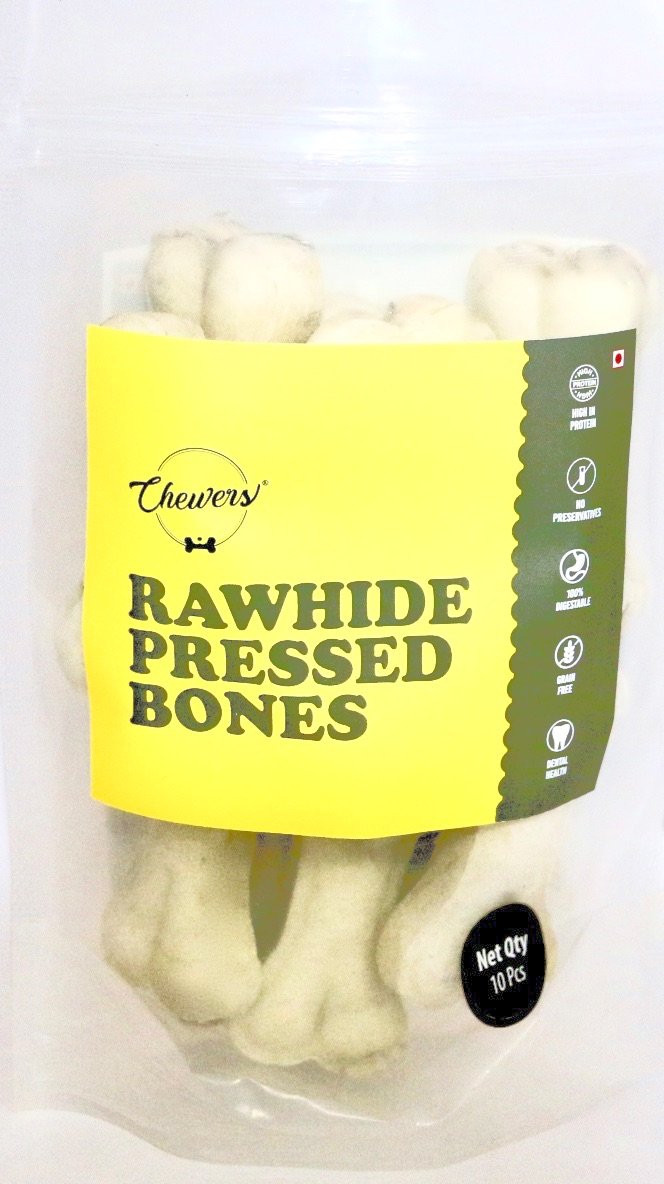 Chewers Rawhide Pressed Dog Bones, 3 inches Dog Chew Bone Treat, 10