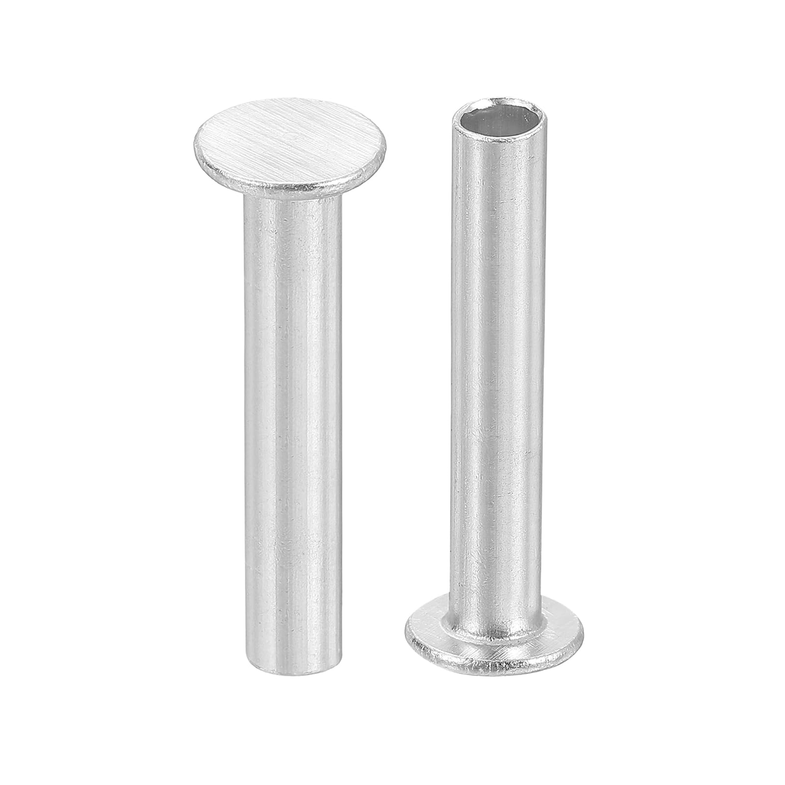 QUARKZMAN 100 Piezas Remaches Semitubulares 5mm x 25mm Remache Semitubular de Cabeza Plana Redonda de Aluminio Remache de Metal para Industria Hogar Fijación Reparación Plateado
