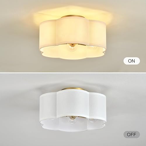 Miniatura 4 de Lámpara de techo semiempotrada dorada de 6 luces, tela blanca cerca de las lámparas de techo, lámpara de techo de tambor trébol