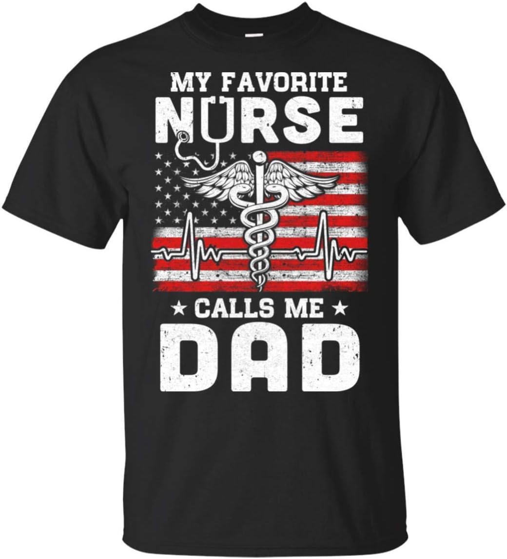 Ateesdas My Favorite Nurse Calls Me Dad USA Flag Father's Day Shirt Short Sleeve Tee