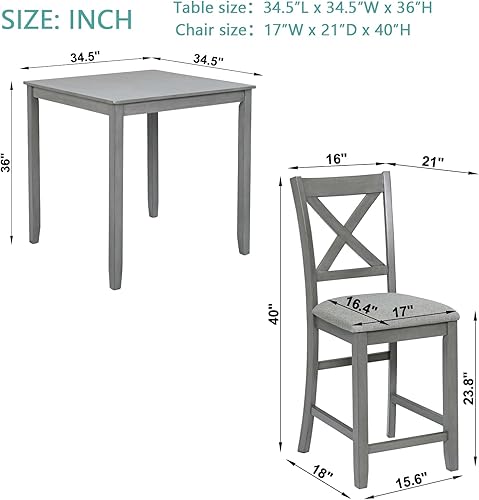 Miniatura 3 de KEIKI Juego de mesa de comedor de 5 piezas de alto mostrador con mesa cuadrada y 4 sillas tapizadas con respaldo en forma de X, para 4 personas,