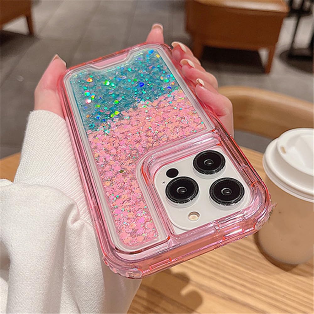 Coque iPhone 12 Pro antichoc armure pailletée dégradée rose bleu LVTFCO