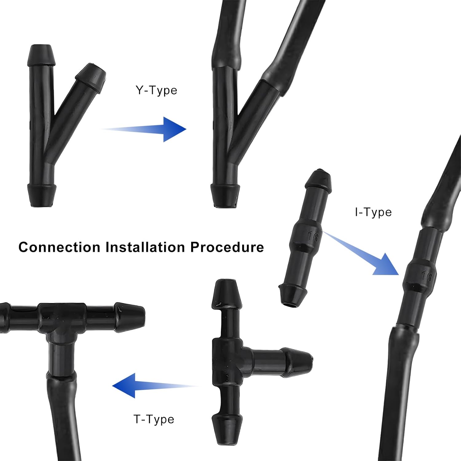 Windshield Washer Hose Kit, 4 Meter Flexible Washer Fluid Tubing with 12 Leakproof Hose Connectors, Rubber Wiper Fluid Tubing Kit for Connecting Car Water Pumps and Nozzles