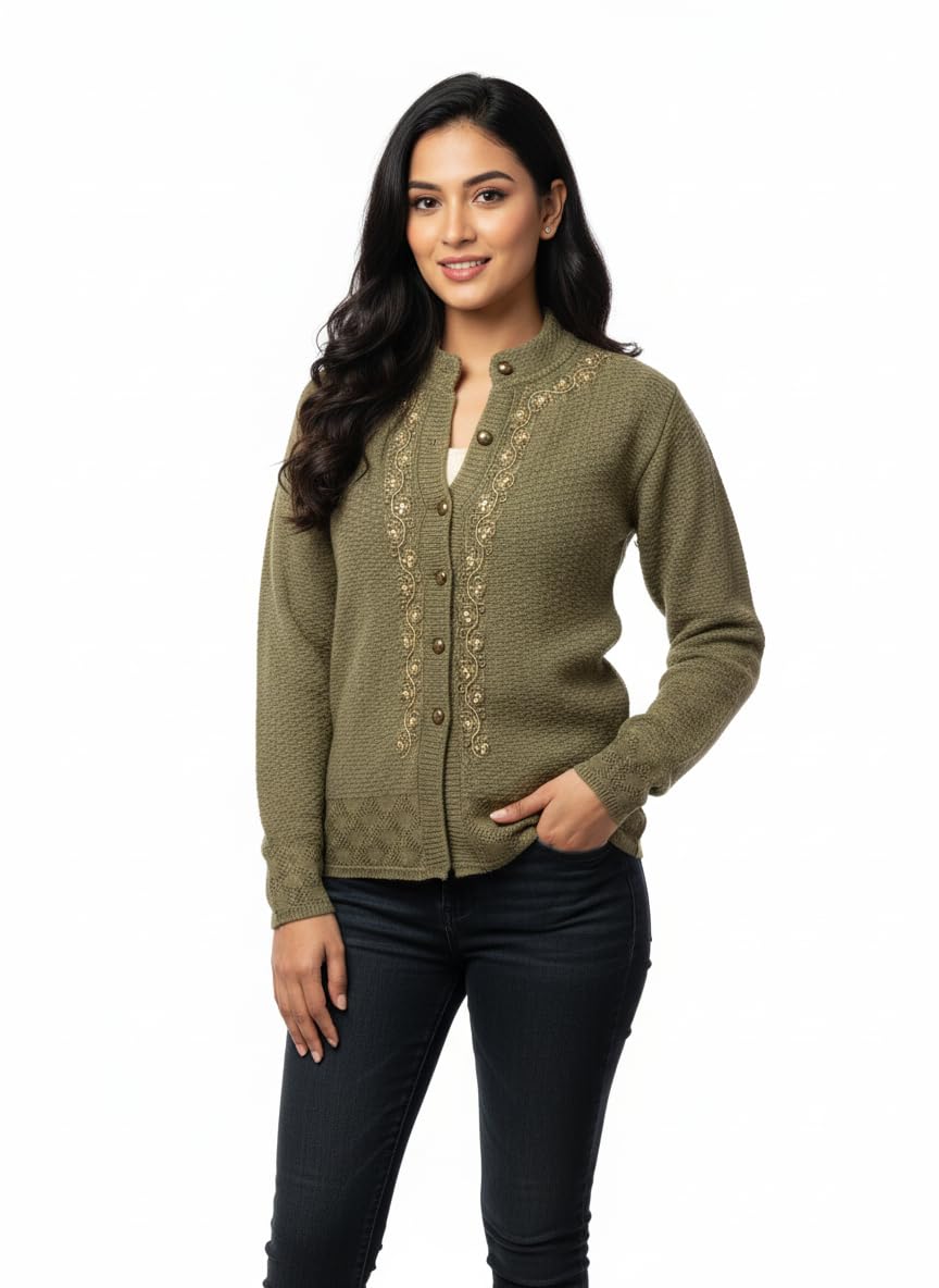 KRITI Women Full Sleeve Round Neck Hair Fabric Embroidery Cardigan for Women Art NO 95130-image-17