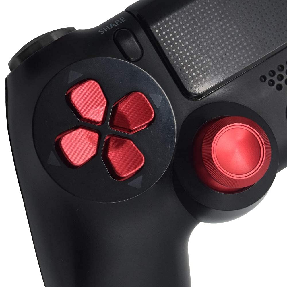 MMOBIEL Botones de Bala de Metal para Playstation 4 PS4, PS4 Slim y PS4 Pro Dualshock, 4 Tapas de Pulgar metálicas de Aluminio, Recambio de D-Pad para Mando de Playstation 4 Rojos