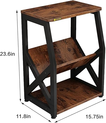 Miniatura 3 de ALISENED Mesa auxiliar con soporte para revistas mesa auxiliar estrecha de 3 niveles con estante de almacenamiento mesita de noche delgada