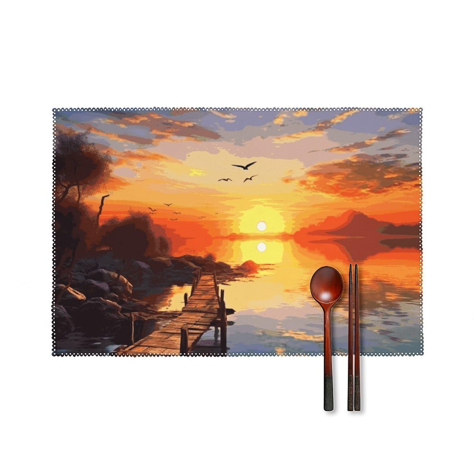 Sunset Scenery Placemats Washable Not Fade Placemats Practical Heat Resistant Place Mats for Outdoor Patio Table Mats Kitchen Dining Party Decoration