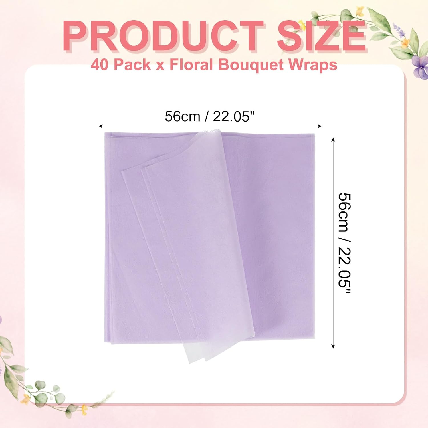 YELARXI Flower Wrapping Paper, Cotton Wrapping Flower Paper, Non-Woven Waterproof Floral Bouquet Wraps - Fitting for (Florist Supplies/Gift) 22 x 22 Inch & 40 Pack & Light Purple