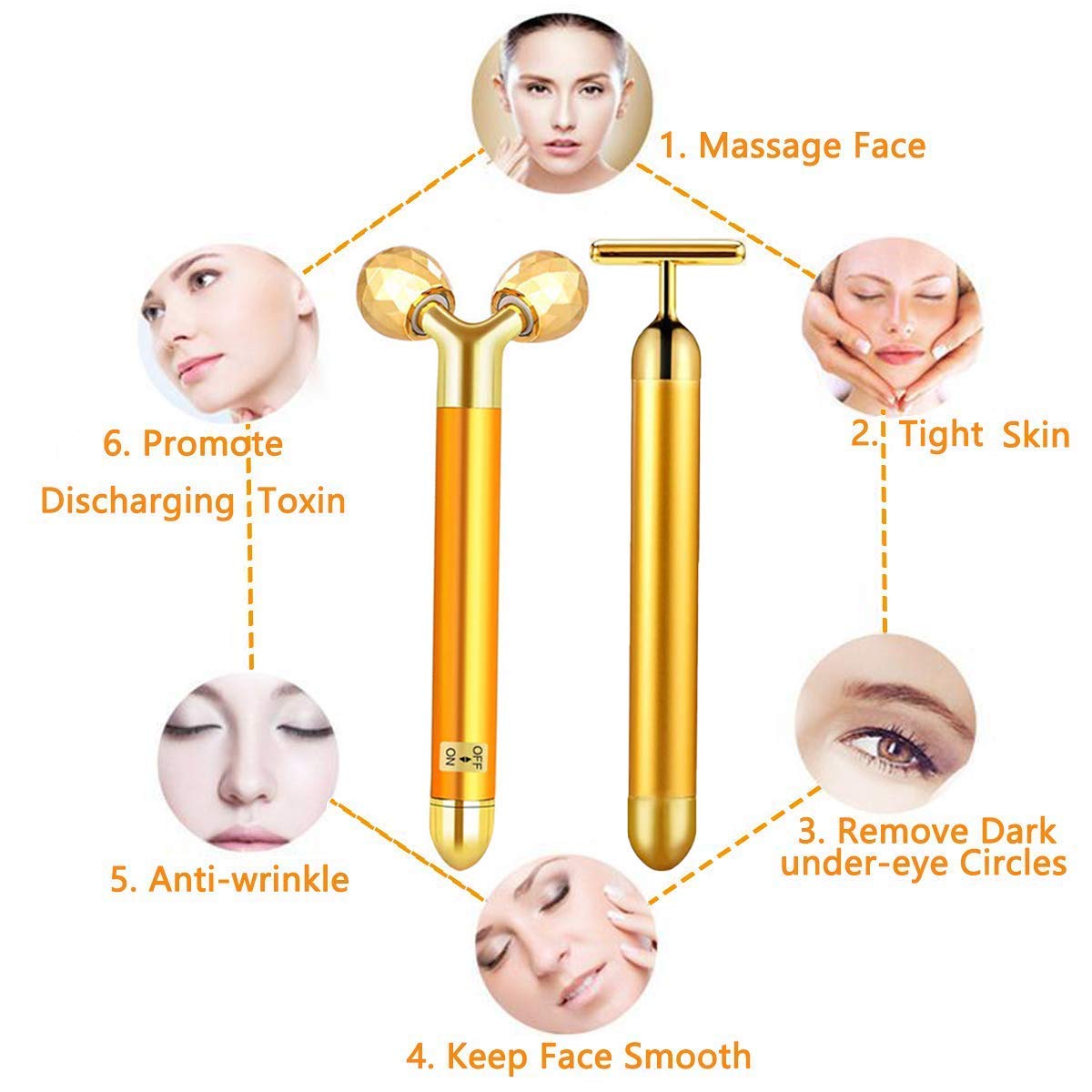 NUOMAN 2 in 1 Electric Face Massager Roller, Golden 3D Roller and T Shape Facial Roller Massager Kit