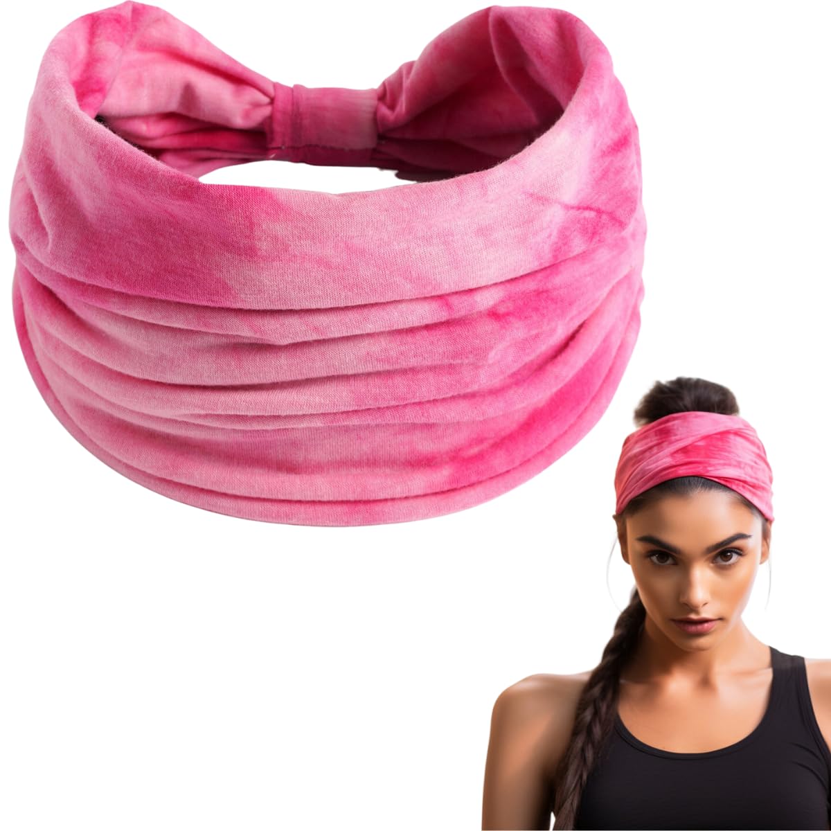 XFYT Pretty Tie-Dye Fitness Hair Bands | Super Soft Stretch Microfibre high absorbtion Head Band for Women Girls Yoga Sports Workouts Gym (Pink), Microfiber