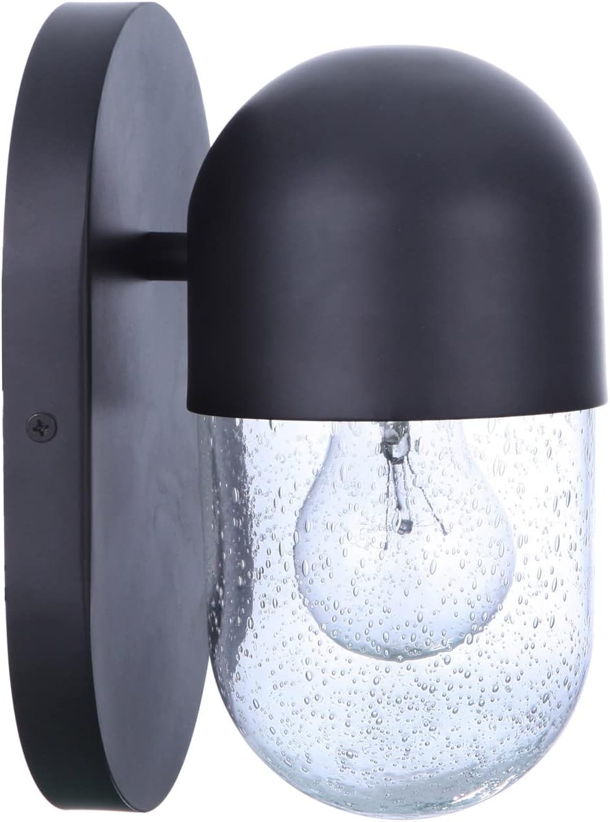 Craftmade 55001-FB Pill Clear Seeded Glass Capsule Wall Sconce, 1-Light 60 Watt, 9" H x 5" W, Flat Black