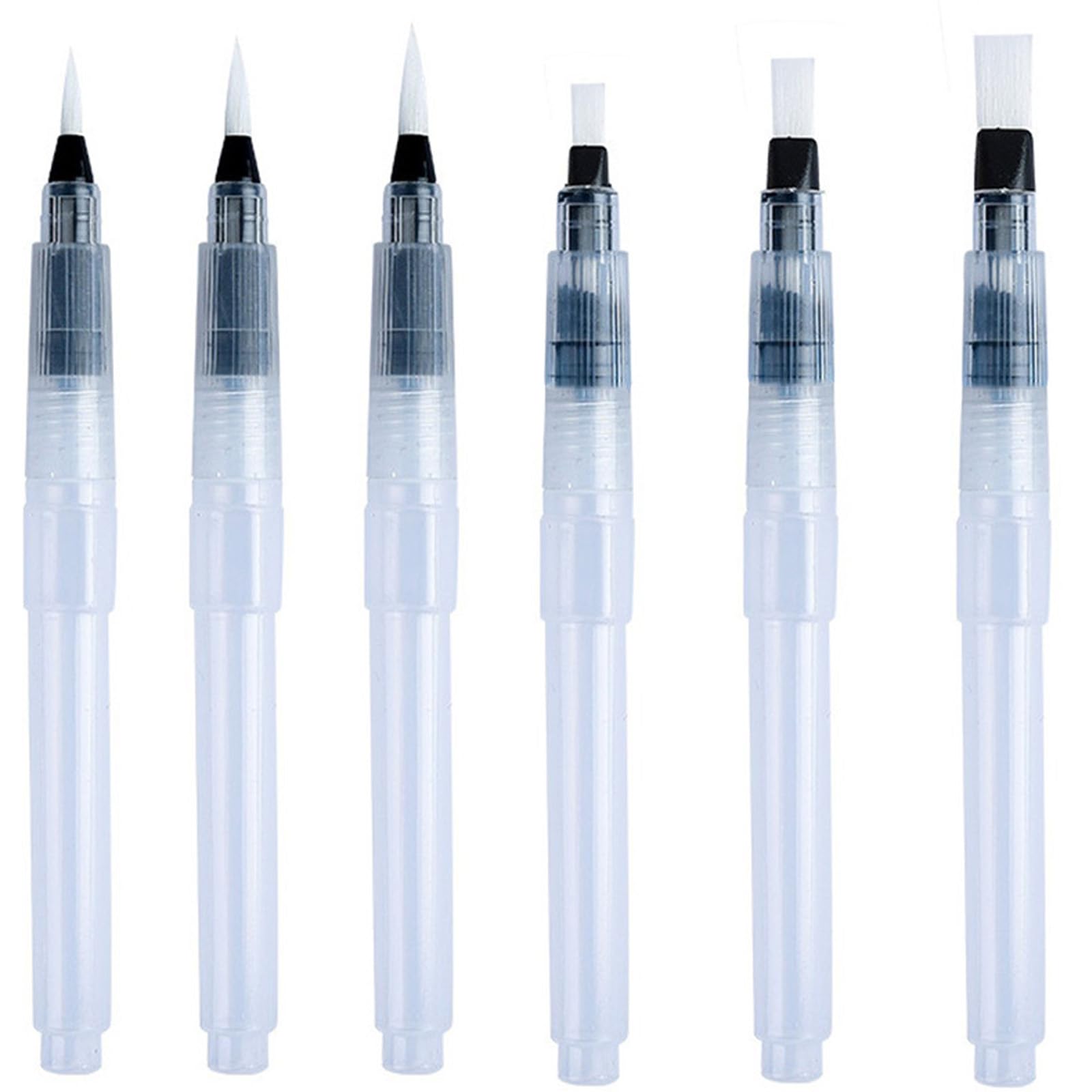 6 Pieces Refillable Watercolour Brush Pens Set, Water Paint Brush with Refillable Reservoir - Water Brushes with Fine, Medium, and Large Tips for Watercolour Painting, Sketching
