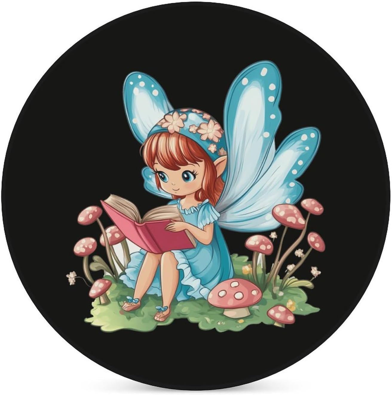 Fairy Mushroom Reading Coasters for Drink Round Ceramic Coaster with Cork Base Home Decorative 4PCS