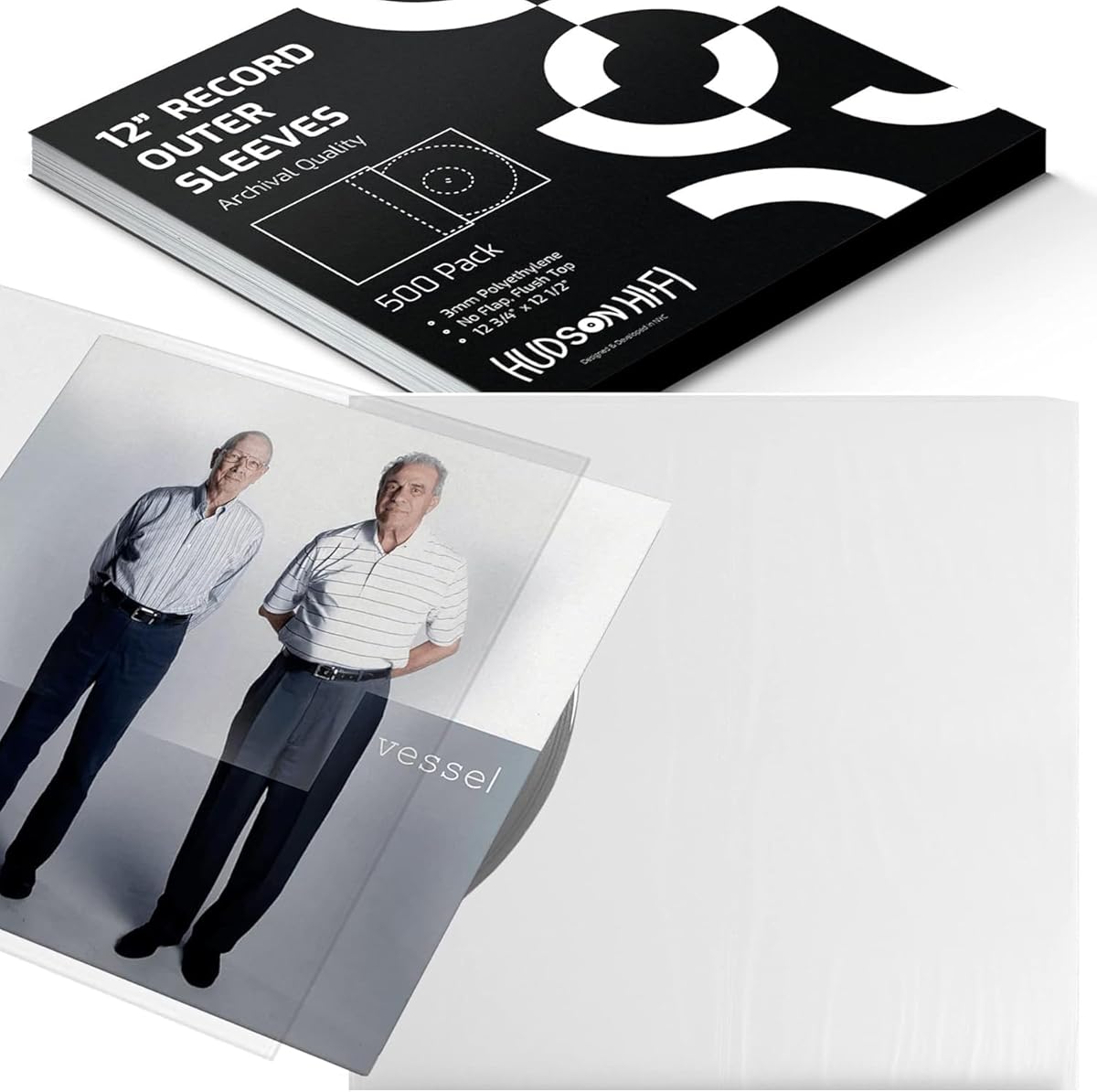 New Hudson Hi-Fi Vinyl Record Outer Sleeve Covers - 500 Pack - Premium Crystal Clear Sleeves - Protect Your LP Albums from Scratches, Dirt & Dust - 3 Layers of 30µm Thick No-Acid Exterior Disc Cover : Office Products