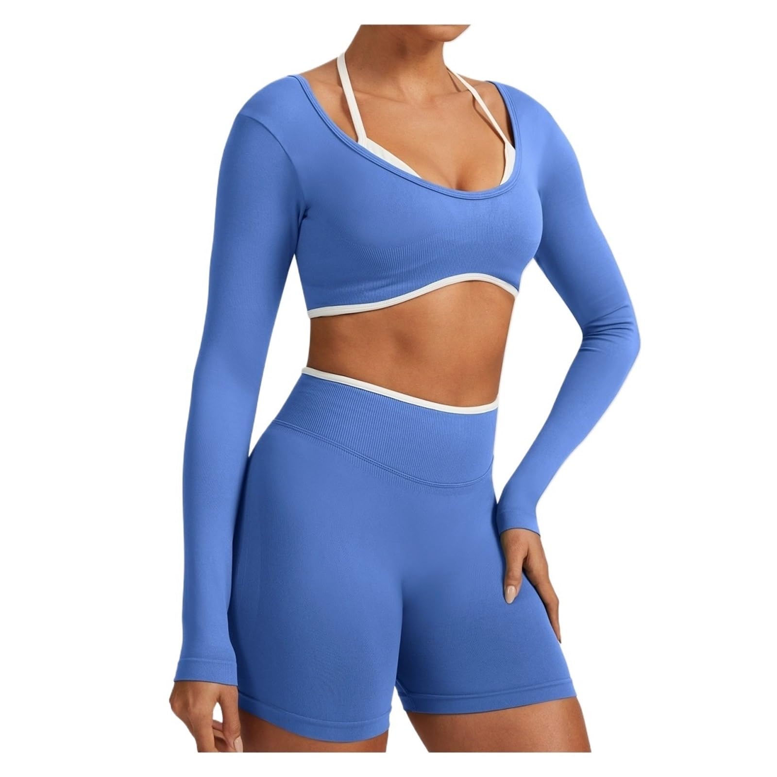 Top yoga a maniche lunghe donna Top sportivo senza cuciture da donna | Abbigliamento da palestra for corsa fitness a maniche lunghe Camicie da yoga push up traspiranti in due pezzi finte
