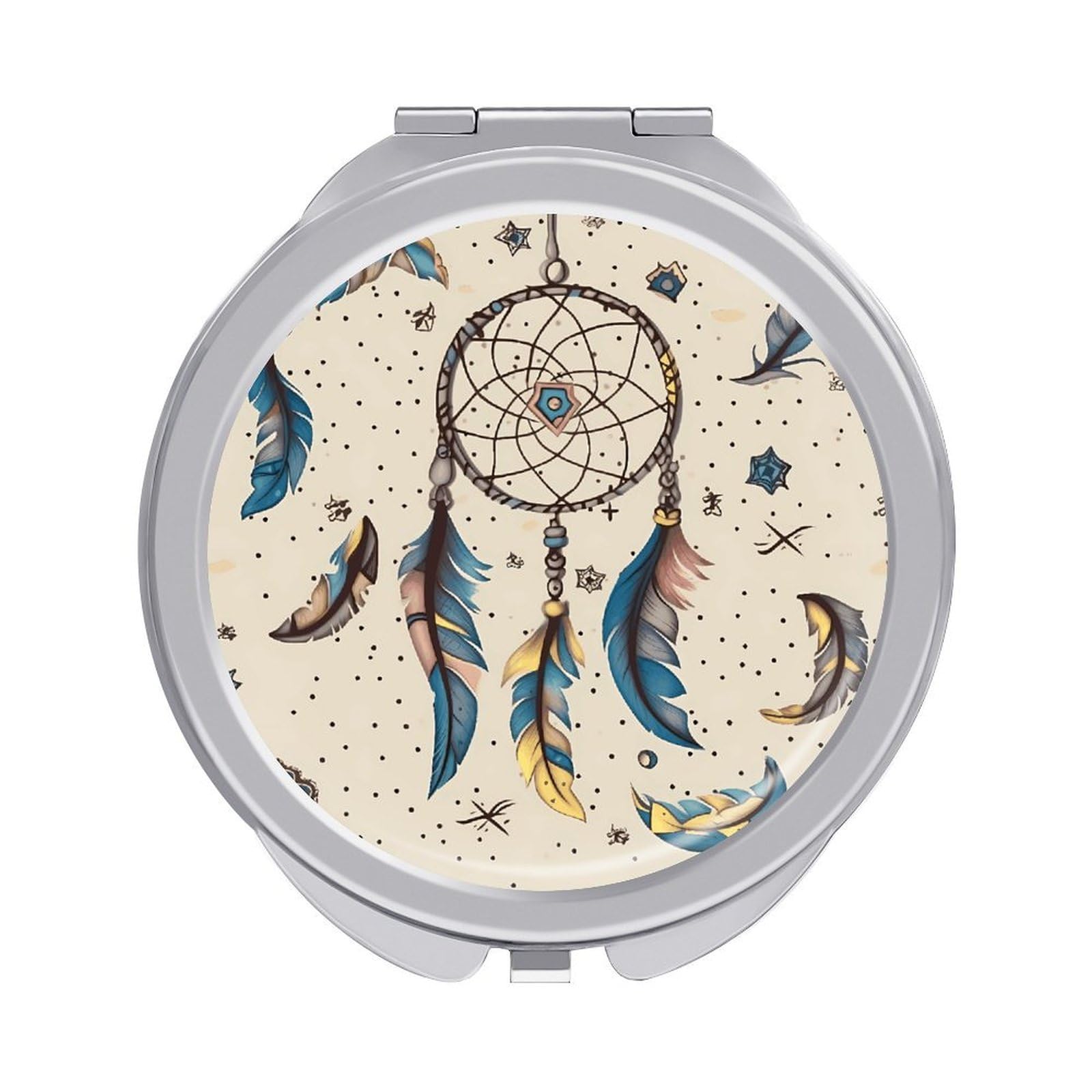 VstaDank Dream Catcher and Moon Travel Makeup Mirrors Exquisite Double-Sided 2X/1X Magnifying Folding Pocket Mirror Portable Round Handheld Mirror Mini Compact Mirrors for Outdoor Home