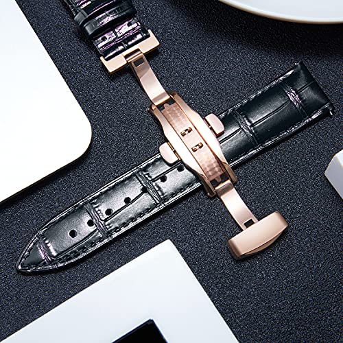 BINLUN Leather Watch Strap, Quick Release Genuine Leather Replacement Watch Band with Butterfly Deployment Buckle for Men and Women, 12mm-24mm(Black-Rose Gold,13mm) by BINLUN - Used condition - Image 4
