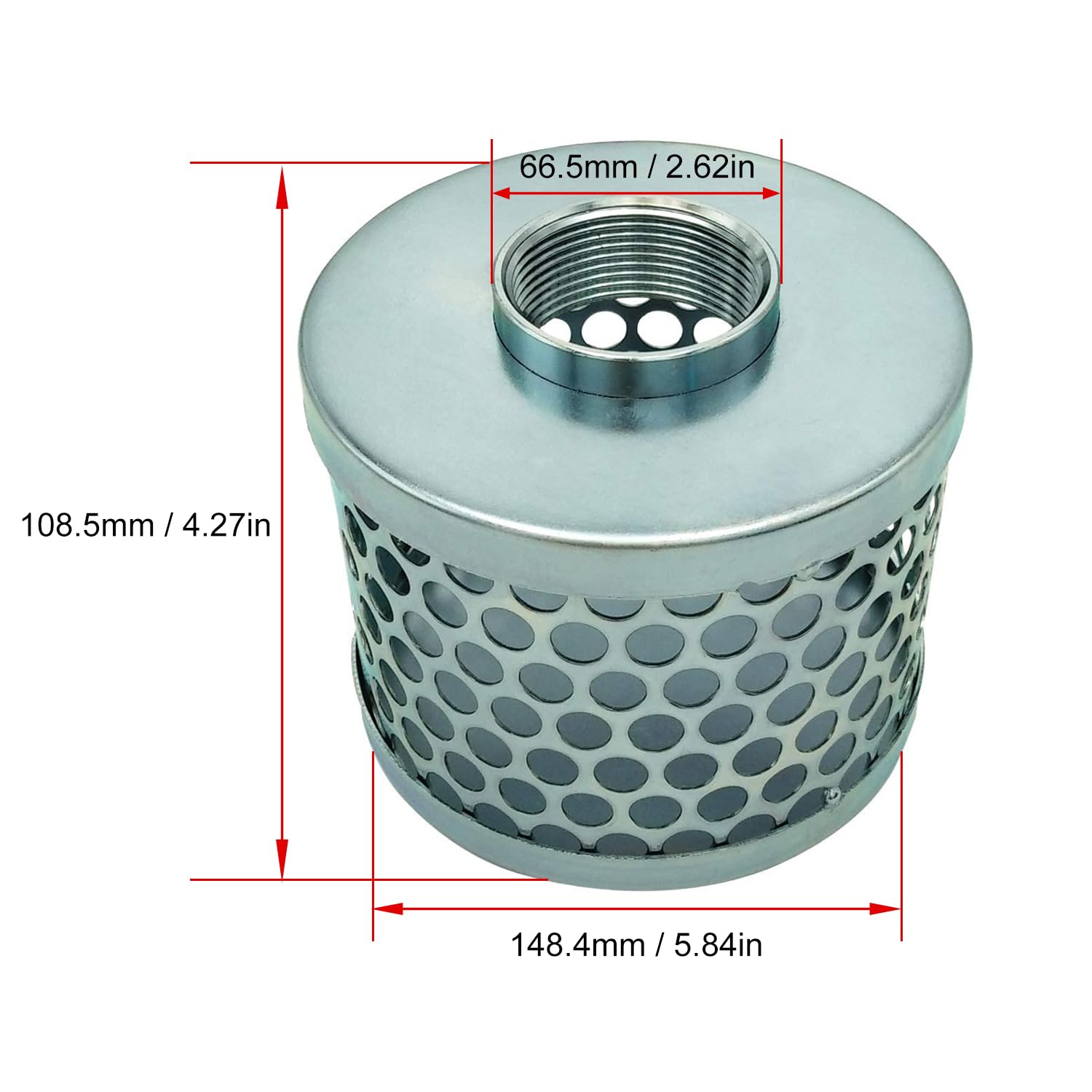 Saugfilter mit rundem Loch für Pumpe, beschichteter Stahl (5,1 cm)