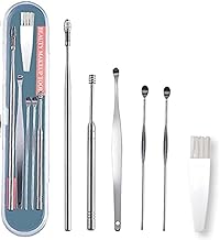 MOMITTLE® Ear Wax Cleaner Resuable Ear Cleaner Kit Ear Cleaner Tool Set with Storage Box Ear Wax Remover Tool Kit with Ear Curette Cleaner and Spring Ear Buds Cleaner - 6 Pc Set
