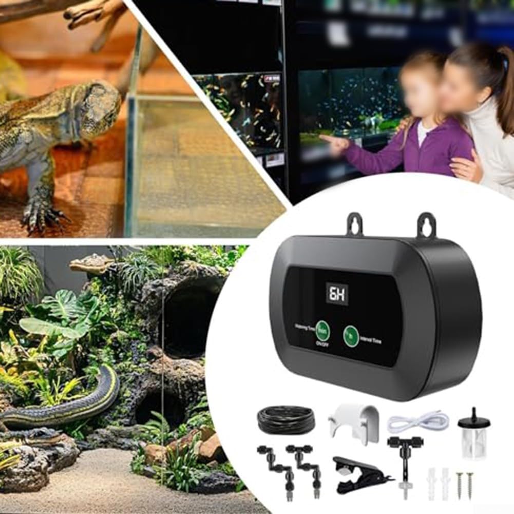 Automatischer Terrarium-Luftbefeuchter, zeitgesteuertes Sprühsystem mit 360° verstellbaren Düsen für Reptilienkletterhaustier IC501S