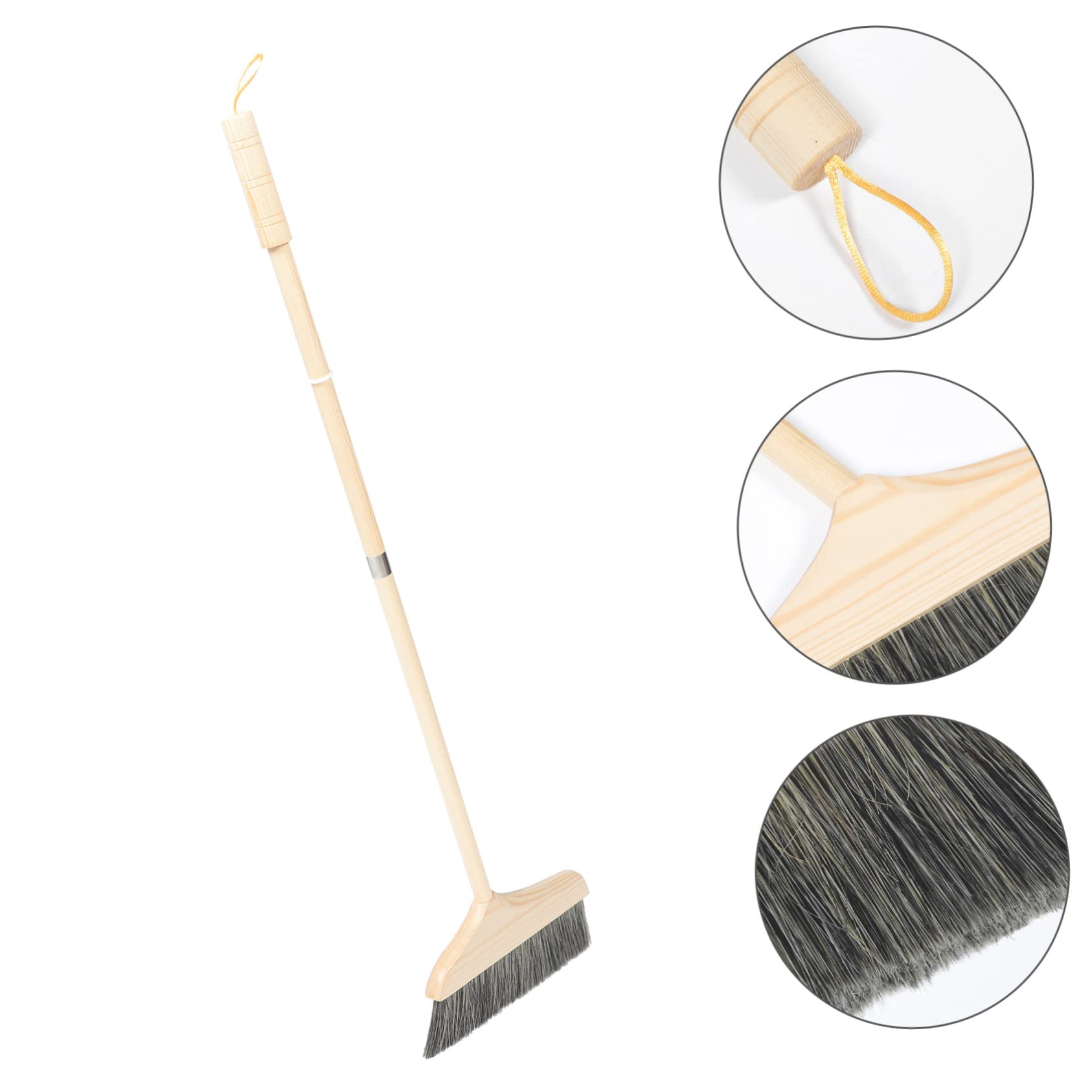 GLEAVI Scopa da Cucina Manico in Legno, Setole Morbide per Pulizia Efficiente di Pavimenti e Tappeti Indoor, per Rimuovere Polvere e Peli