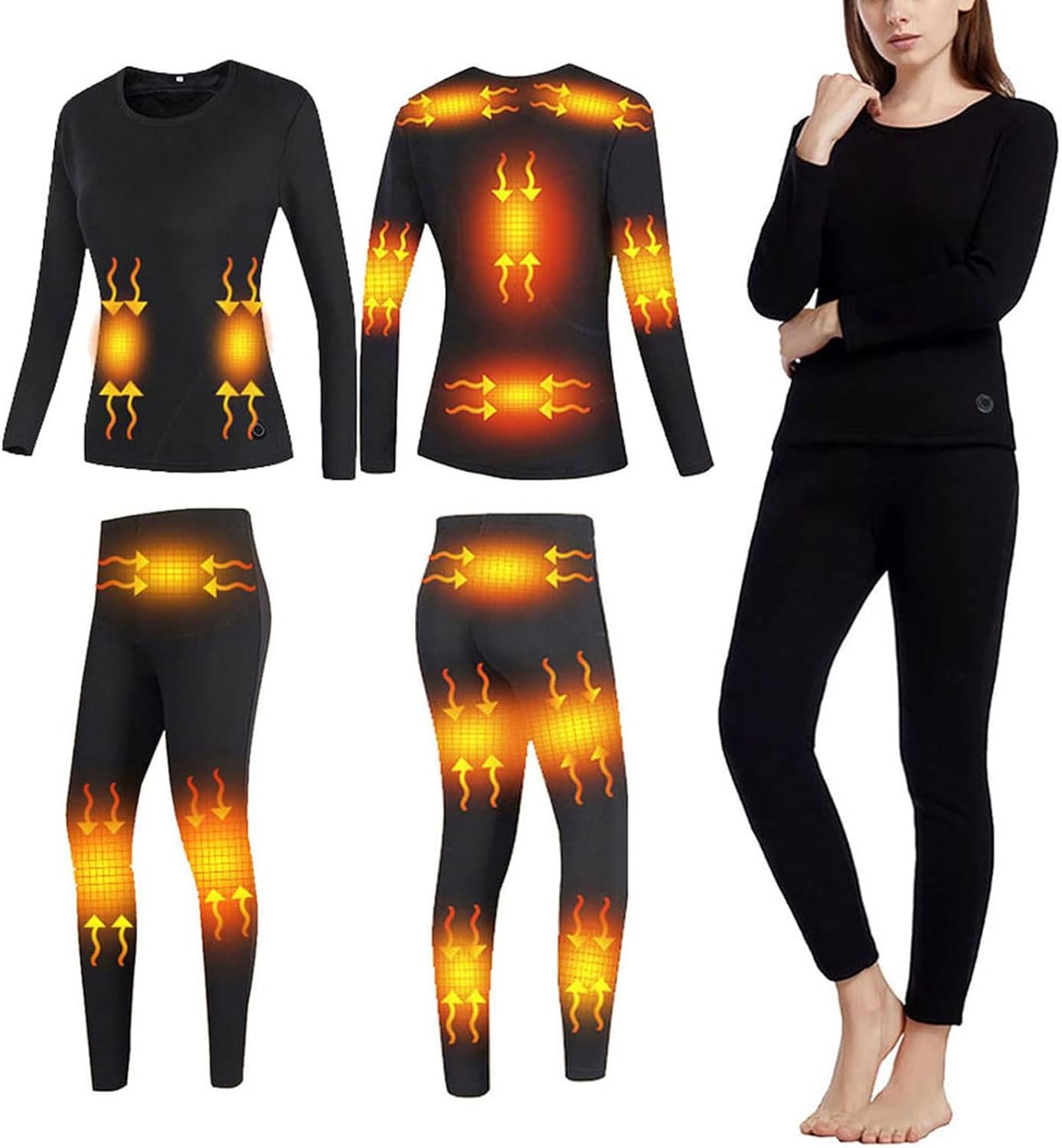 Women Electric Heated Thermal Underwear Set with 16 Heating Zones 3 Level Temperature Winter Cold Weather Hunting Gear