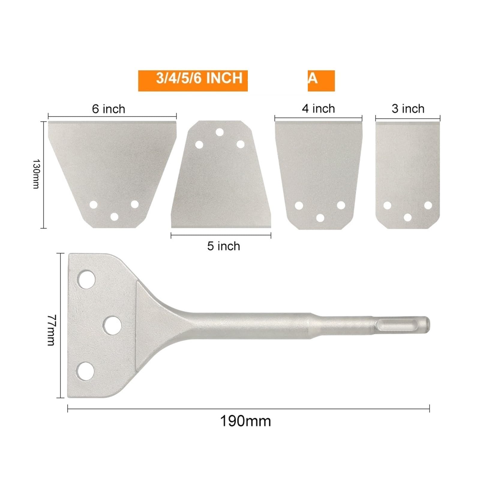 Raspador de Suelo SDS/Plus, Martillo eléctrico, Insertos reemplazables, cincel desincrustante, Pala for Azulejos, Ladrillos, hormigón, Paredes, Herramientas de extracción(5Pcs A)