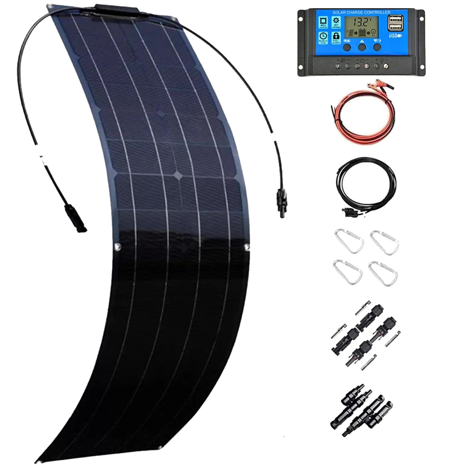 Placa Solar Flexible 200W 400W 800W Panel Solar Monocristalino Fotovoltaico Impermeable para Autocaravana Caravana Barcos Techos Casa Remolques Cargar y Superficies Irregulares(200W)