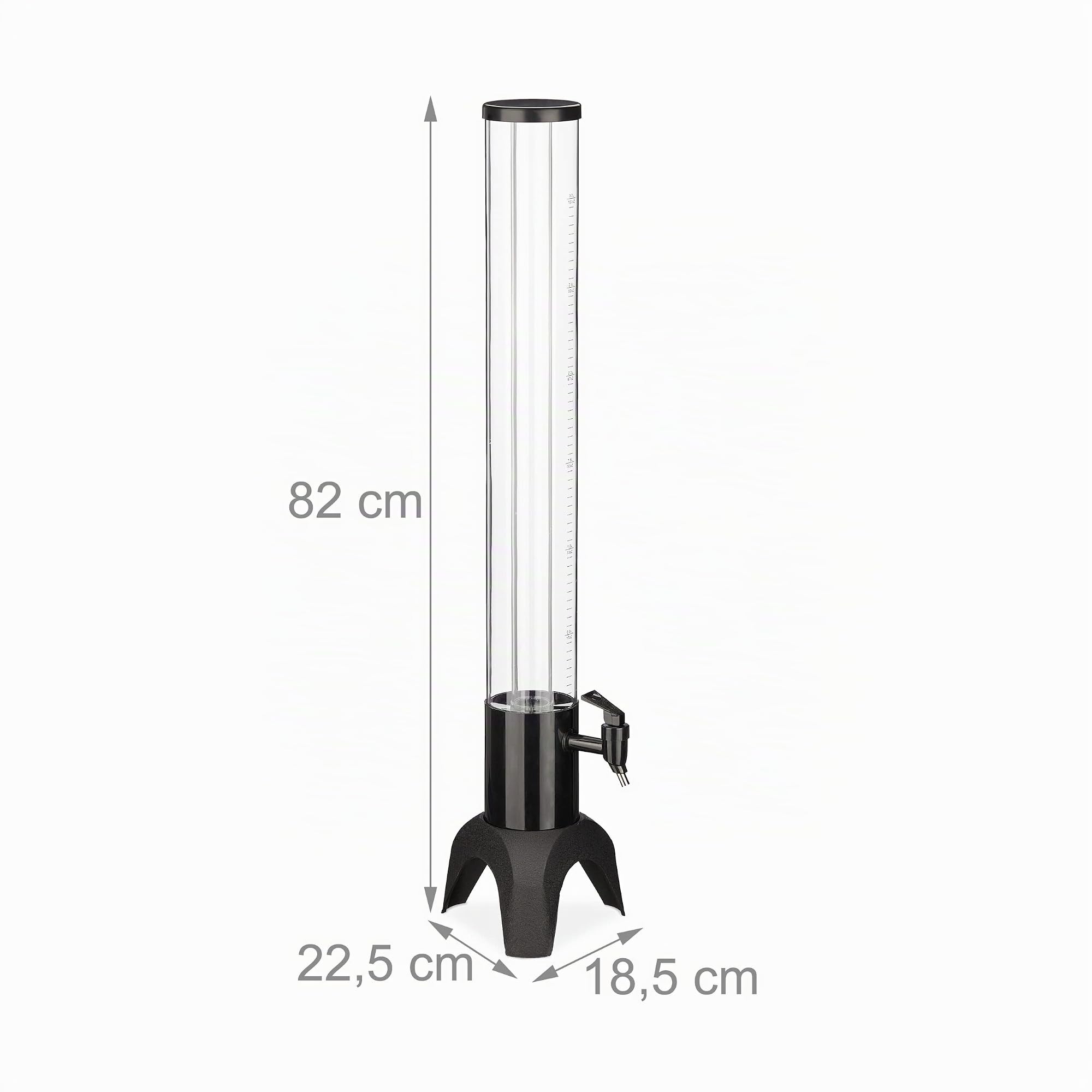 Relaxdays Torre de Cerveza Alta con Grifo, 2,5 L, Dispensador de Bebidas con Enfriador, Beer Tower, Transparente y Negro