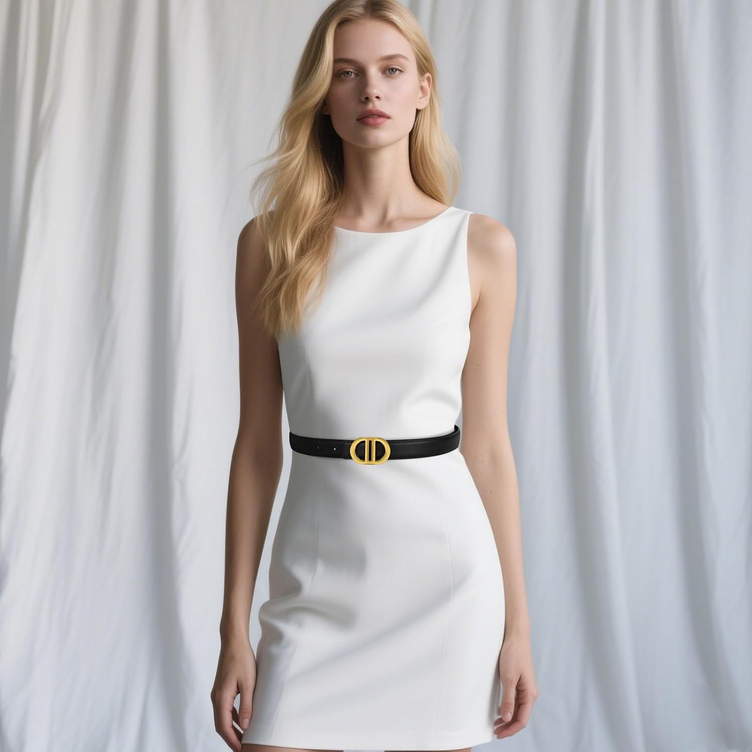  Women's Belts with Gold Buckle, Fashion Waist Band, Elegant Ladies' Belt, Gift for Women thumbnail