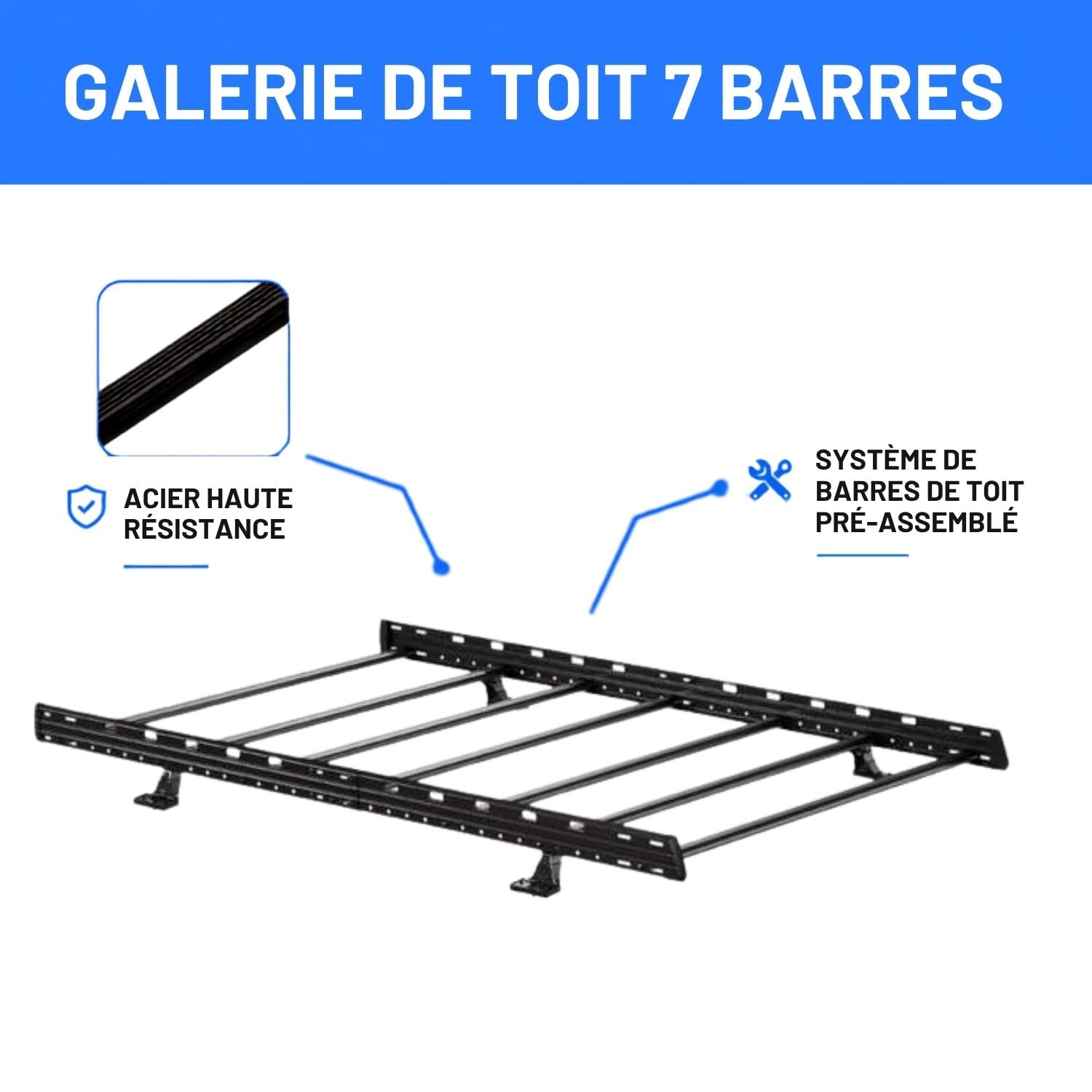 Mont Blanc Galerie de Toit Professionnelle - 7 Barres en Acier