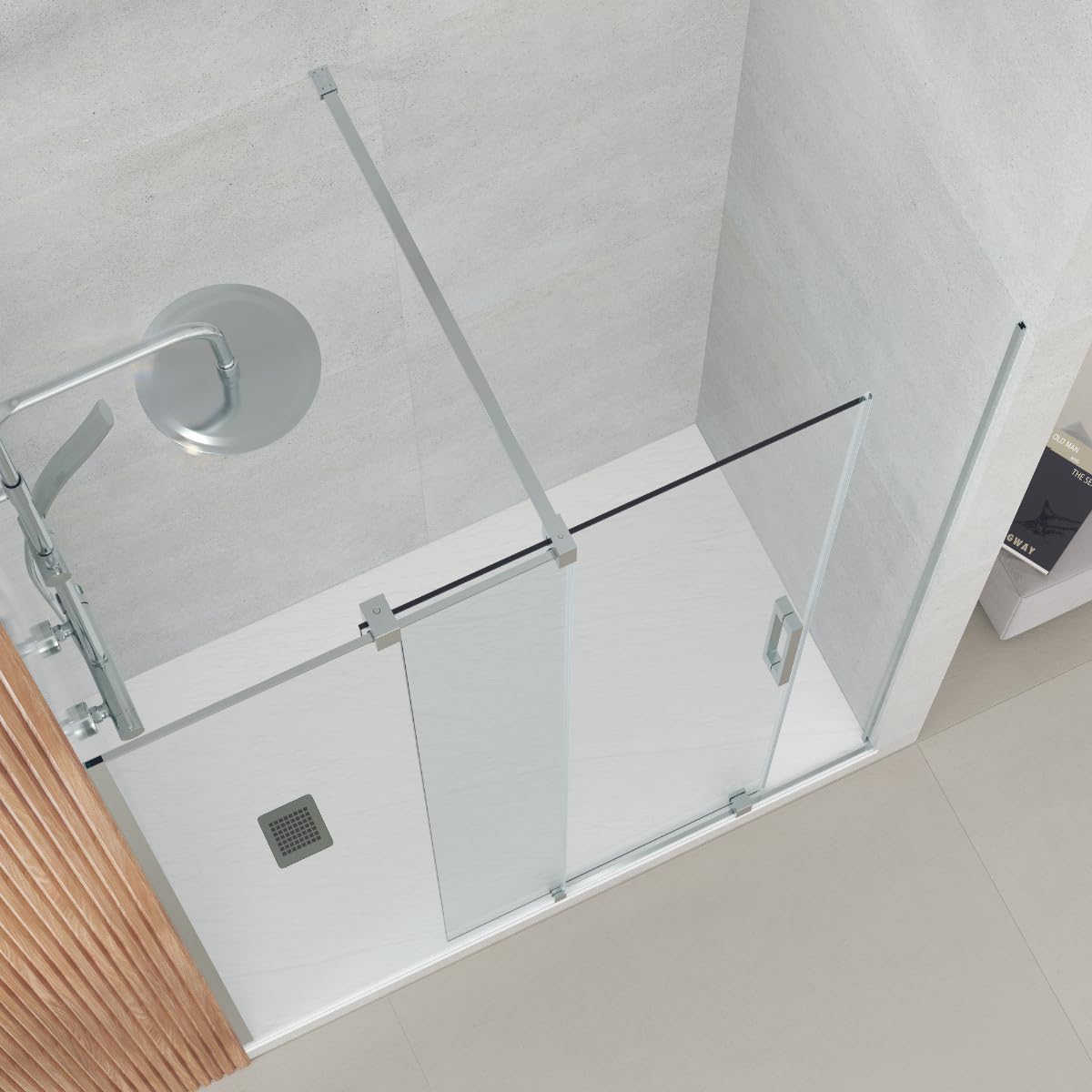 Mampara Ducha Frontal Corredera 1 Puerta 1 fijo | Mampara Ducha Corredera Cristal Templado 8mm Antical | 195cm de Altura Transparente | Mampara Ducha Frontal 170cm (Adaptable 165,1-170cm)